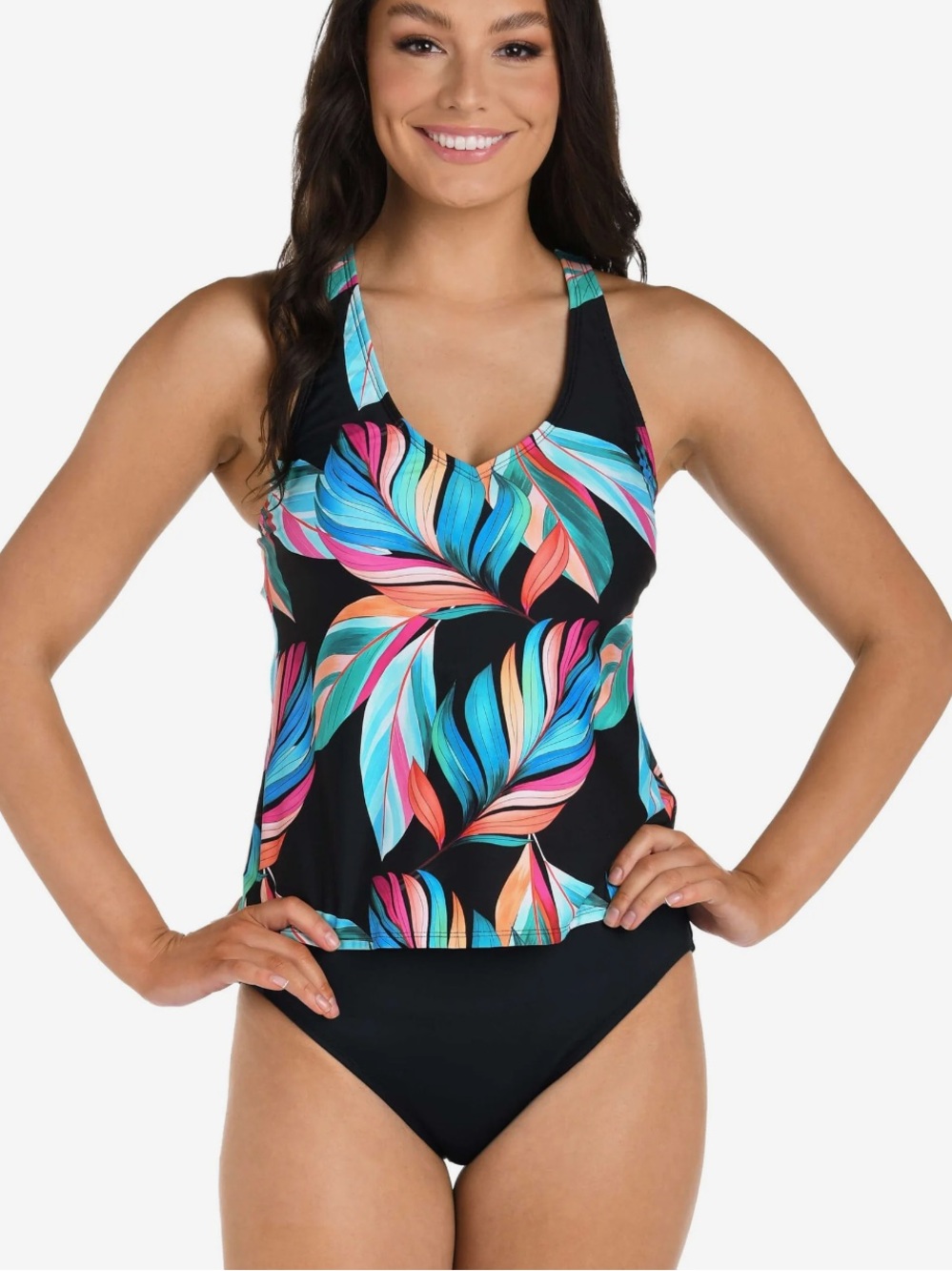 24th & Ocean Moonlit Leaf Underwire Crossback Tankini Top. Multi. 14